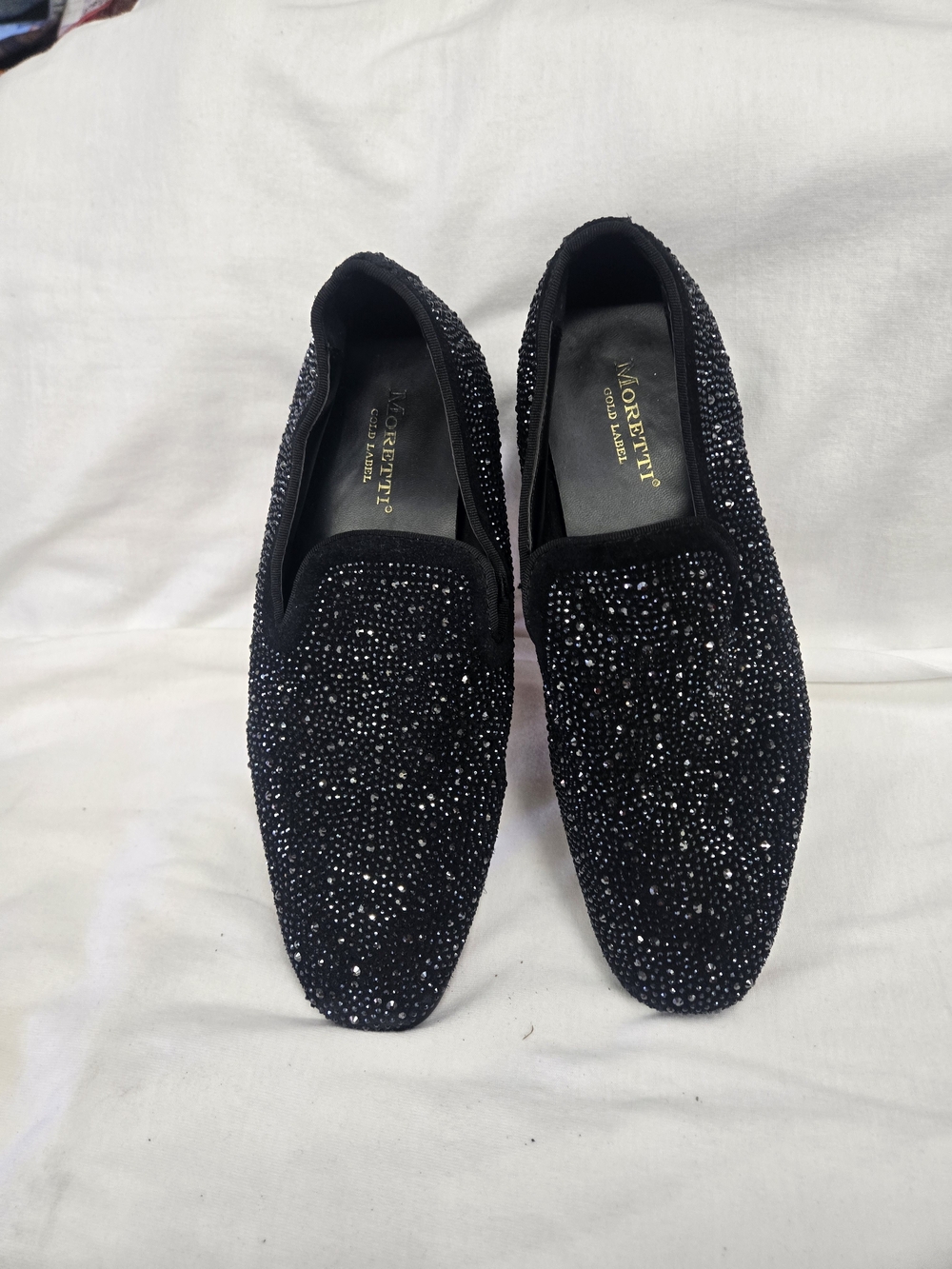 Moretti Black Crystal-Studded Men’s Slip-On Loafers Size 7